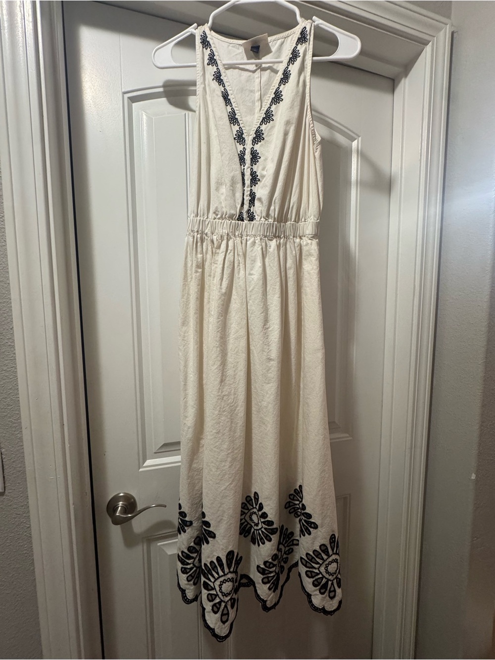 Universal Thread Cream Maxi Dress with Black Embroidery